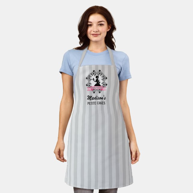 Delantal Silhouette Lady Cupcake Cinta rosa Stried (Gastado)