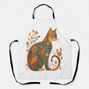 Delantal Silueta de gato floral - Botánico vintage colorido