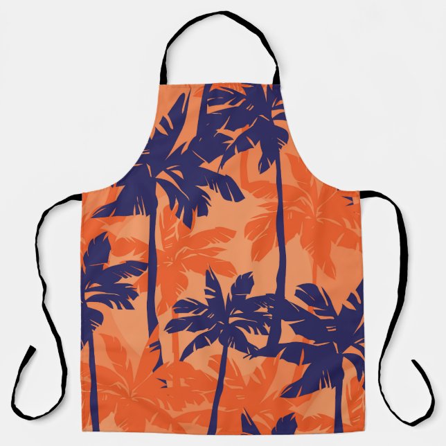 Delantal Silueta de palmera azul, fondo naranja (Anverso)