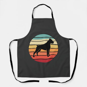 Delantal Silueta de perro boxeador vintage retro al atardec
