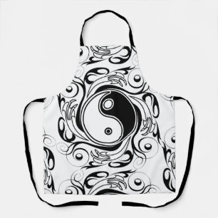 Delantal Símbolo de Yin y Yang en estilo de tatuaje negro y