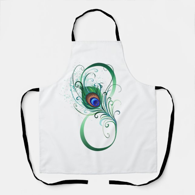 Delantal Símbolo infinito con pluma de pavo real (Anverso)