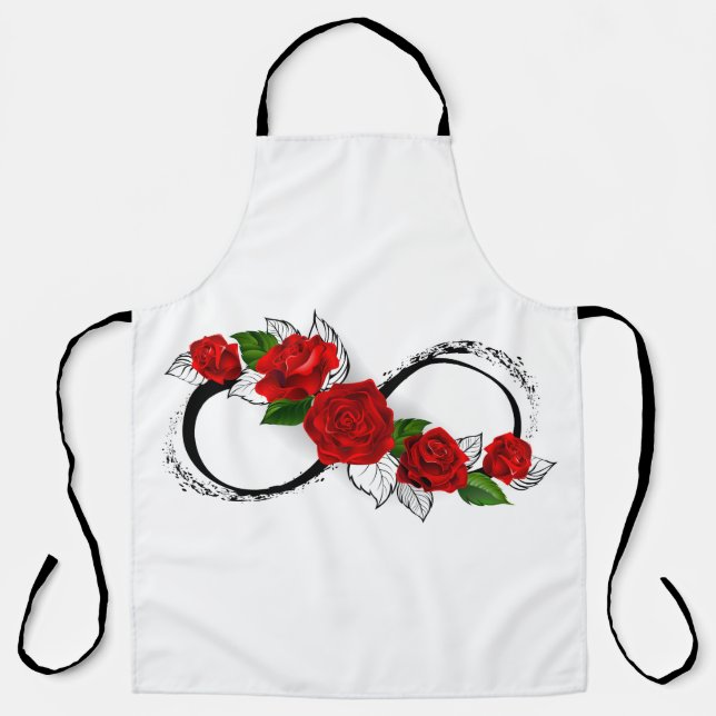 Delantal Símbolo infinito con rosas rojas (Anverso)