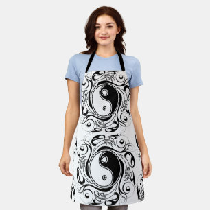 Delantal Símbolo Yin & Yang negro y blanco estilo tatuaje