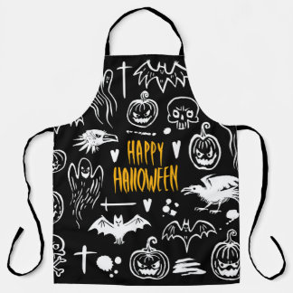 Delantal Símbolos de Halloween dibujados a mano, colección