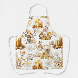 Delantal Símbolos de Navidades blancos y dorados