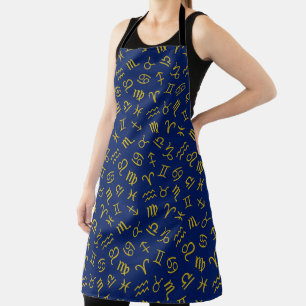 Delantal Símbolos de Rótulo astrológico Patrón Oro+Azul Dk