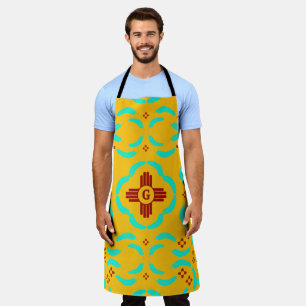 Delantal Símbolos de Zia Rojo Nuevas plumas turquesas de Mé