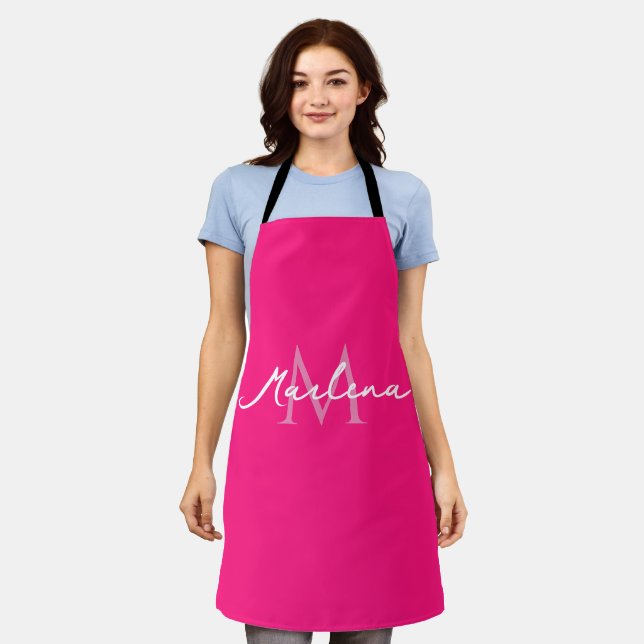 Delantal Simple Hot Pink Inicial Monogramado (Gastado)