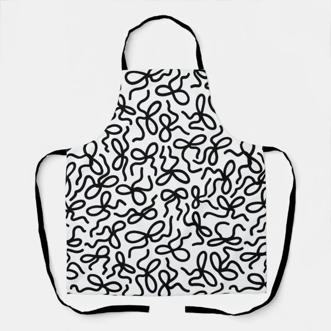 Delantal Simple Modern Elegant Black and White Bow Pattern (Anverso)