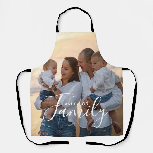 Delantal Simple Modern Photo Template Custom Family Name (Anverso)