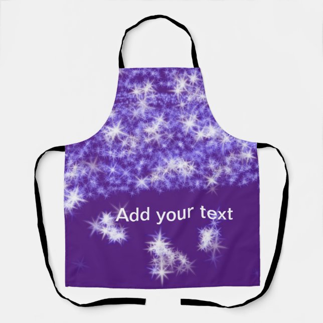 Delantal Simple purple glitter sparkle stars add your text  (Anverso)