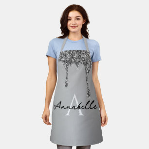 Delantal Simple Silver Drip Inicial Moderno Monogramado