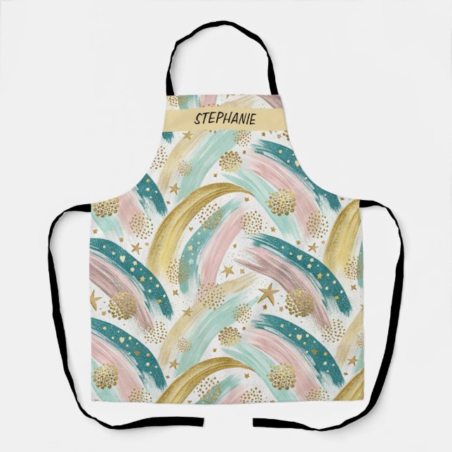 Delantal Singular pastel arcoiris abstracto con estrellas d (Anverso)