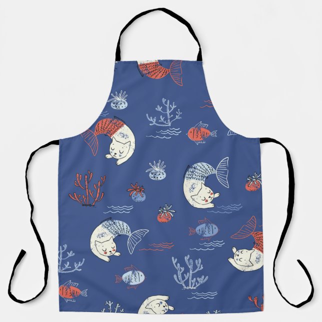 Delantal Sirena de gatos, patrón sin costuras texturado. (Anverso)