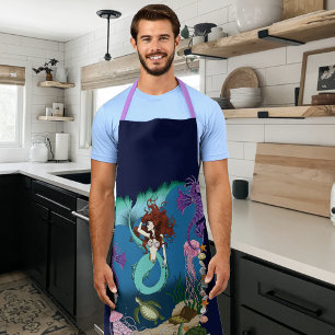 Delantal Sirena Mística Fantasía Oceánica Azul Vida Marina