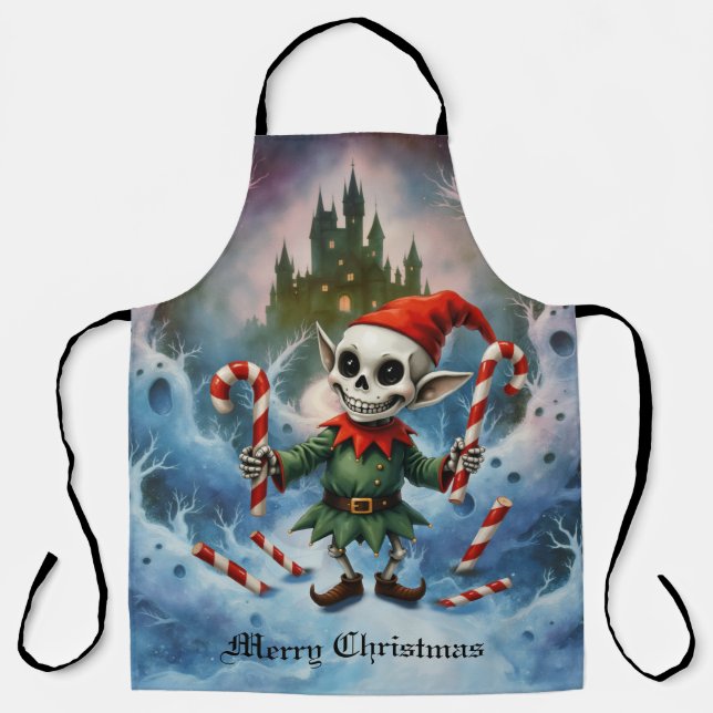 Delantal Skeleton Christmas Elf – Creepy Cute Dark Holiday  (Anverso)