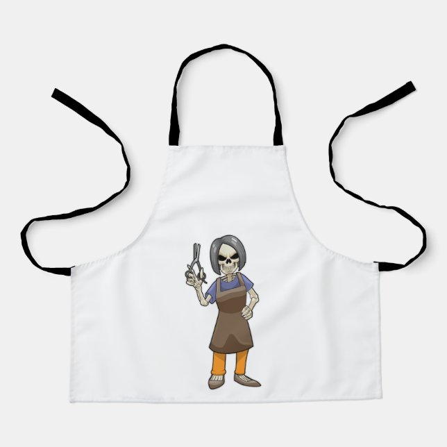 Delantal Skeleton como peluquero con tijeras (Anverso)