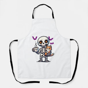 Delantal Skeleton El gato y el café asustan papá y mamá par