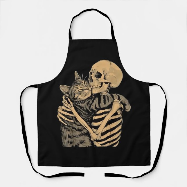 Delantal  Skeleton Hugging Cat – Cute Gothic Cat Lover Gift (Anverso)
