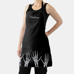 Delantal Skeleton Manos En Negro Con Nombre Personalizado H