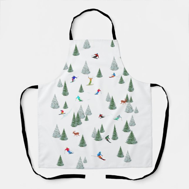 Delantal Skiers Downhill Skiing Illustration  (Anverso)
