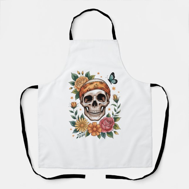 Delantal Skull Floral Halloween Spooky (Anverso)