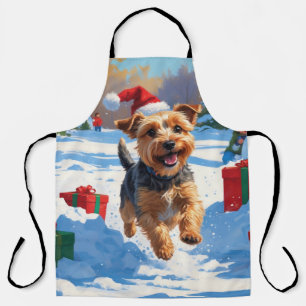 Delantal Skye Terrier corriendo en la nieve con sombrero de