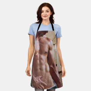 Delantal SlipperyJoe hombre muscular sin camisa 6pack abs f