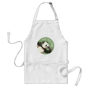Delantal Smiling Panda y diseño de flor de cerezo con texto
