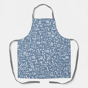 Delantal Smokey Blue con notas musicales blancas bailando