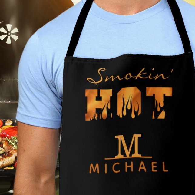 Delantal SMOKIN HOT Monograma Nombre BBQ Smoker (Subido por el creador)