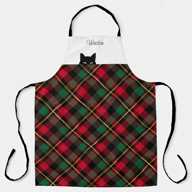 Delantal Sneaky Cat Wallace Red Plaid Apron (Anverso)