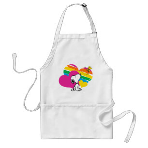 Delantal Snoopy y Woodstock Corazones arcoiris