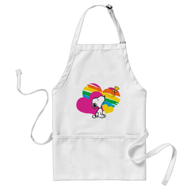 Delantal Snoopy y Woodstock | Corazones arcoiris (Frente)