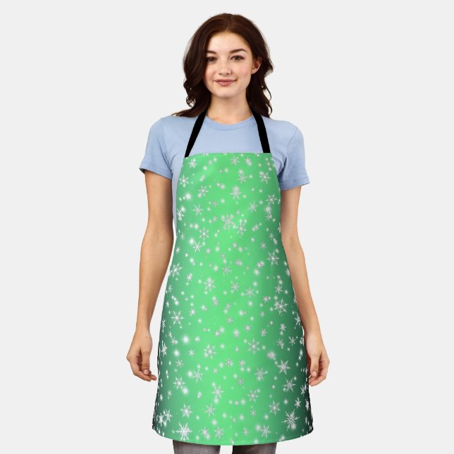 Delantal Snowflakes y Sparkles por el Apron Verde (Gastado)
