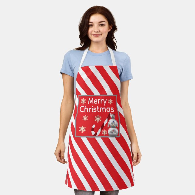 Delantal snowman Candy Cane Stripe Merry Christmas (Gastado)