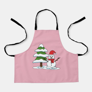 Delantal Snowman con un árbol de pino con nieve