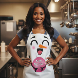 Delantal Snowman Feliz Navidad Cute Sonriente Cara Invierno