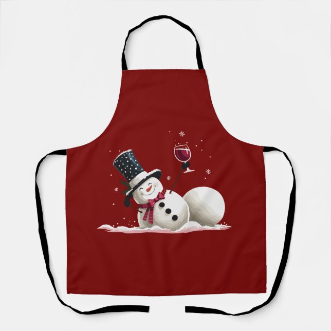 Delantal Snowman With Wine Christmas Gift Xmas Holiday  (Anverso)