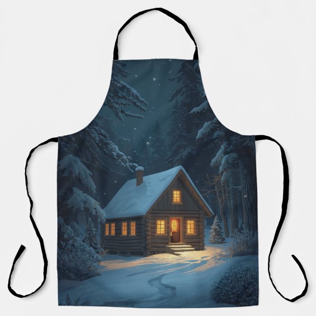 Delantal Snowy Cabin Night Apron  (Anverso)