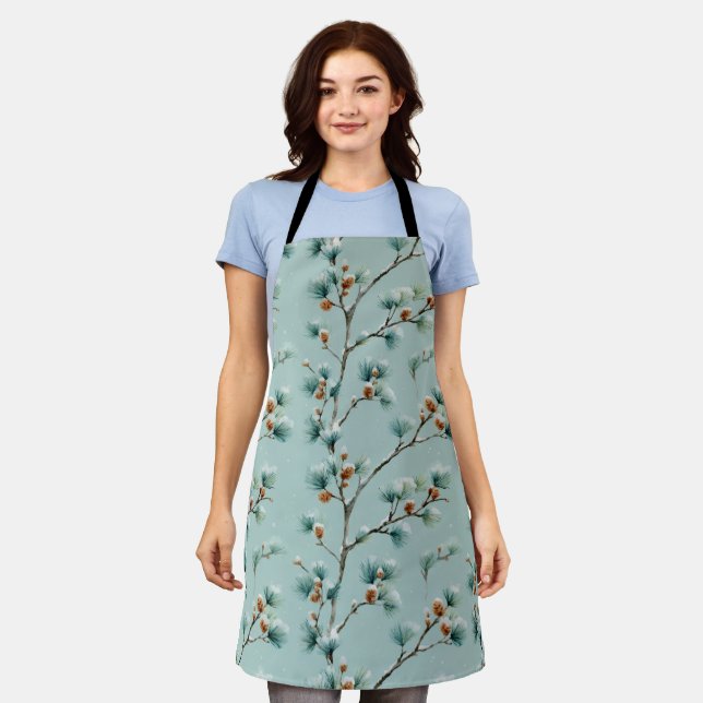 Delantal Snowy Pine Branches Winter Pattern (Gastado)