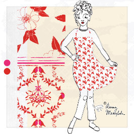 Delantal Sofisticadas flores rojas dibujadas a mano