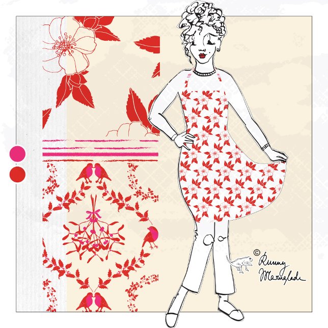 Delantal Sofisticadas flores rojas dibujadas a mano (Perfect Christmas gift for cooking and baking enthusiasts)