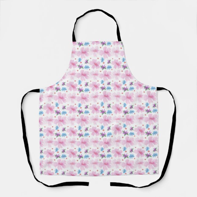 Delantal Soft Watercolor Pink Floral Pattern  (Anverso)