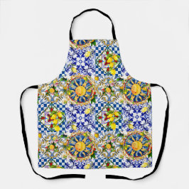 Delantal Sol siciliano, limón, azulejos mediterráneos,