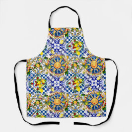 Delantal Sol siciliano, limón, azulejos mediterráneos,