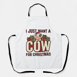 Delantal Sólo quiero una vaca para Navidad Diseño divertido