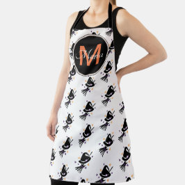 Delantal Sombrero de Bruja Monograma Naranja Negro Cute de 