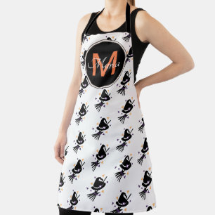 Delantal Sombrero de Bruja Monograma Naranja Negro Cute de 